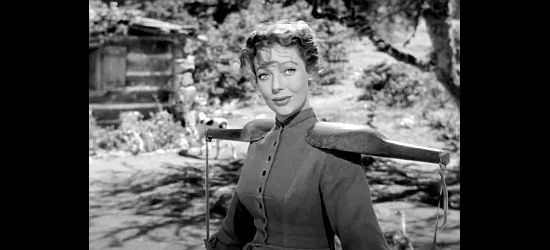 Loretta Young, reminding herself not to talk to herself while she does the chores in Rachel and the Stranger (1948)