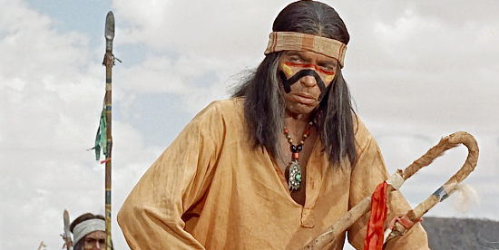 Michael Pate as Vittorio, leader of the Apache, visiting the Lowe ranch in Hondo (1953)