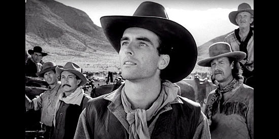 Montgomery Clift as Matt Garth, back from the Civil War and ready to help Tom Dunson lead a cattle drive in Red River (1948)