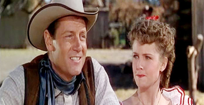 Joel McCrea as the Virginian, managing to perturb Molly Wood (Barbara Britton) yet again in The Virginian (1946)