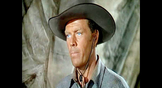 Willard Parker as Jeff Moyer, the lawman convinced Nick Buckley has murdered three men in Relentless (1948)