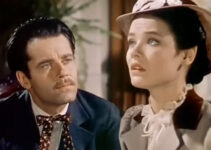 Henry Fonda as Frank James and Gen.e Tierney as Eleanor Stone, listening to the story of how Frank James died in The Return of Frank James (1940)