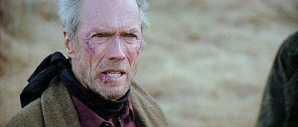 Clint Eastwood as Bill Munny, learning about a friend's death in Unforgiven (1992)