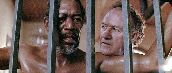 Morgan Freeman as New Logan, in trouble with Little Bill Daggett (Gene Hackman) in Unforgiven (1992)