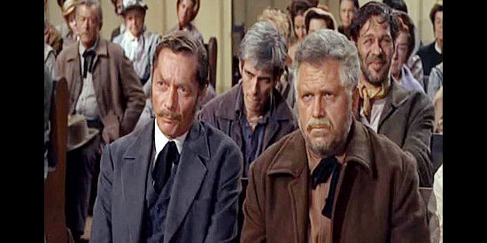 Alfred Ryder as Doc Barker and Bert Freed as the sheriff, both skeptical of Brewster's motives in Invitation to a Gunfighter (1964)