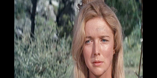 Barbara Babcock as Angie Warfield, staked out for sacrifce by the Apache in Day of the Evil Gun (1968)