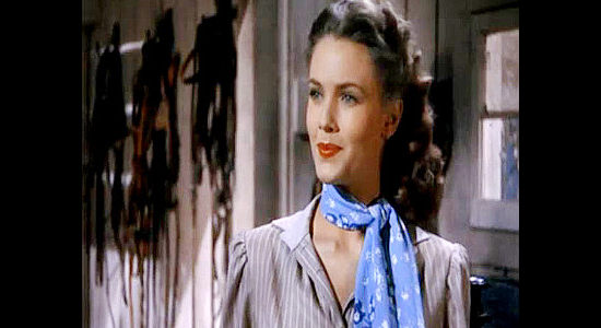 Barbara Britton as Bess Banner, confused and bemused because she's being confused with sister Jane in Gunfighters (1947)