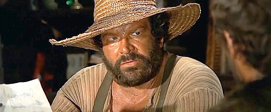 Bud Spencer as Hutch Bessy,, listens to Cat Stevens' plea to help the miners in Boot Hill (1969)