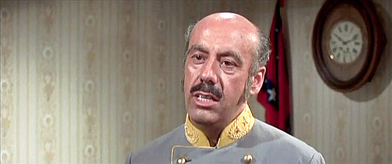 Carlo Gentili as Confederate Gen. Sibley, offering three no-goods a chance to save their lives in Blood Red, Yellow Gold (1967)
