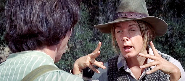 Carole Androsky as Caroline Crabb, teaching Jack Crabb the gunfighter's squint in Little Big Man (1970)