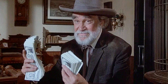 Douglas Fowley as Buck Bowers, holding up a bank in Graham Dorsey's nightmare in From Noon Till Three (1975)