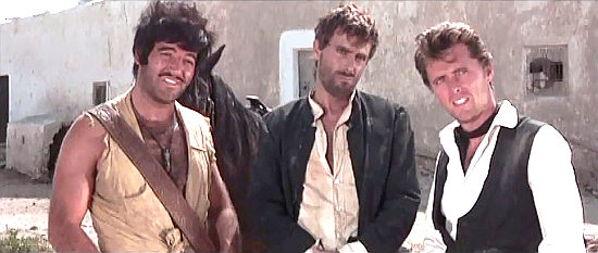 George Martin as Fidel Ramirez, George Hilton as Steel Downey and Edd Byrnes as Chattanooga Jim in Red Blood, Yellow Gold (1967)
