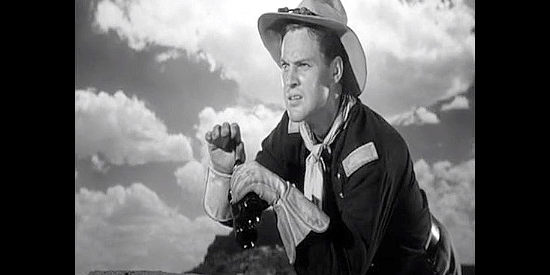 John Agar as 2nd Lt. Michael O'Rourke, on the lookout for Apaches and about to find them in Fort Apache (1948)