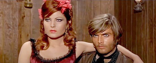 Krista Nell as Sheila, a saloon girl found on the lap of Fidel (Fabrizio Moroni) when a jealous lover shows up in The Longest Hunt (1968)