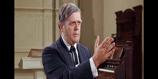 Pat HIngle as Sam Brewster, talking about the danger posed by a Rebel who's returned to town in Invitation to a Gunfighter (1964)