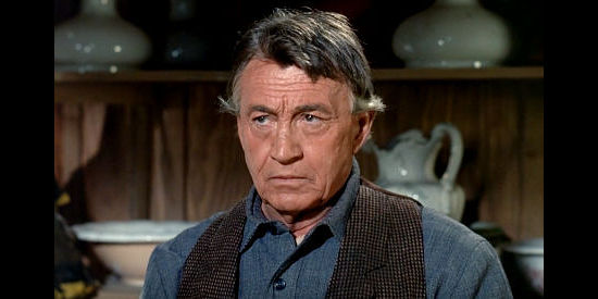 Paul Fix as Brian Quince, realizing something's wrong with Benny Wallace's eyes in An Eye for an Eye (1966)