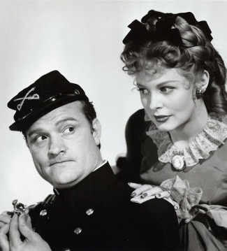 Red Skelton as Aubrey Filmore with Arlene Dahl as Sallyann Weatharby in A Southern Yankee (1948)