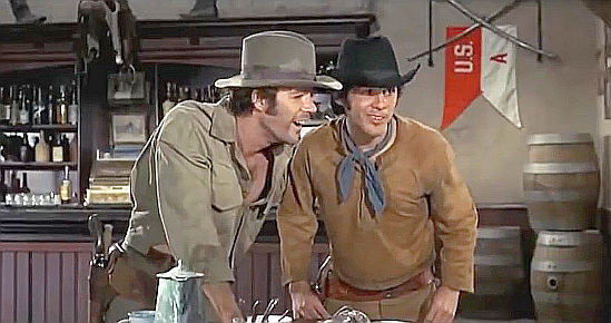 Robert F. Lyons as Bobby Jay Jones and Pepe Serna as Pepe cause trouble in Shoot Out (1971)