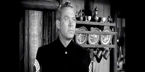 Ward Bond as Sgt. Maj. Michael O'Rourke, objecting to Col. Thusday's presence in his home in Fort Apache (1948)