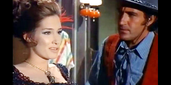 Annabella Incontrera (Pam Stevenson) as Maggie, discussing love with Ed Gray (Vidal Molina) in Challenge of the McKennas (1970)