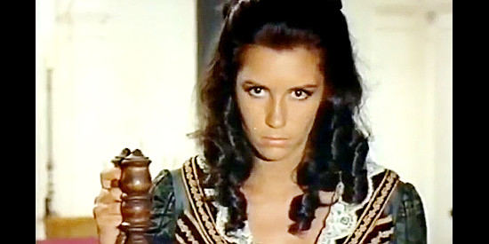 Daniela Giordano as Barbara, facing down a father she despises in Challenge of the McKennas (1970)