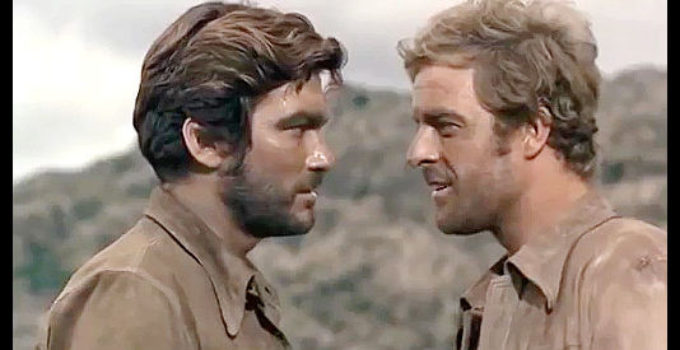 Ivan Rassimov (Sean Todd) as Daniel and Gianni Garko as Brian have a difference of opinion in The Taste of Vengeance (1969)
