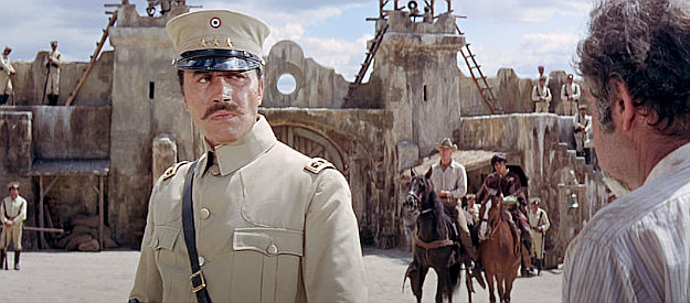 Michael Ansara as Col. Diego, the cruel commandant of the prison where Quinteo is held in Guns of the Magnificent Seven (1969)