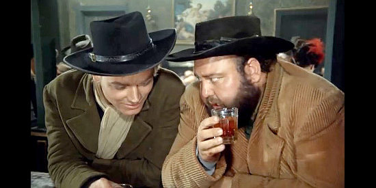 Peter Lee Lawrence as Bill Grayson prepares to use a lonely drunk (Chris Huerta) as a diversion in One by One Without Pity (1968)