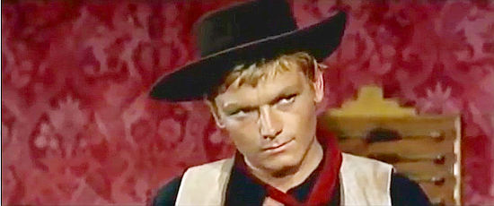 Peter Lee Lawrence as Loring Vanderbilt, sensing scoundrels at work in Death on a High Mountain (1969)