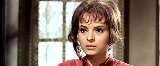 Soledad Miranda as Josephine, finding herself caring about a stranger in Sugar Colt (1966)
