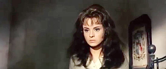 Soledad Miranda as Josephine, perplexed by a stranger's motives in Sugar Colt (1966)