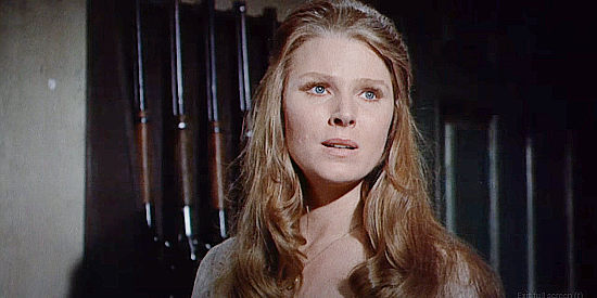 Mariette Hartley as Arilla Adams, urging her lawman husband t give Shelly a second chance in The Magnificent Seven Ride! (1972)
