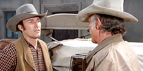 Ed Lauter as Scott Elliott, being recruited into the seven by Chris Adams (Lee Van Cleef) in The Magnificent Seven Ride! (1972)