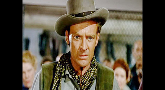 Arthur Kennedy as Vern Haskell, reacting to the sight of his fiancee lying dead in Rancho Notorious (1952)