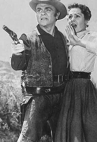 James Cagney as Matt Dow with Viveca Lindfors as Helga Swenson in Run for Cover (1955)