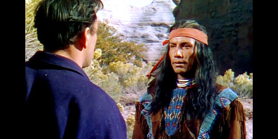 Jay Silverheels as Little Crow, the Ute chief who aligns himself with Gen. Quantrell in Red Mountain (1951)