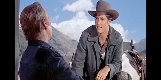 John Derek as Davey Bishop, making a confession to Sheriff Matt Dow in Run for Cover (1955)