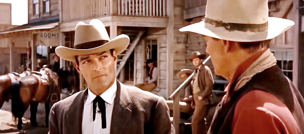 John Russell as power Nathan Burdette, trying to convince the sheriff (John Wayne) to release his brother from jail in Rio Bravo (1959)