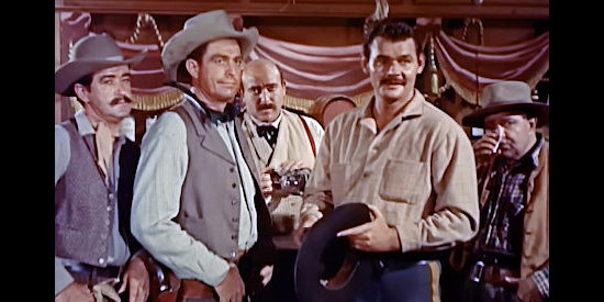 Leo Gordon as Cherokee with a group of Ed Newton's henchmen in The Lawless Breed (1957)