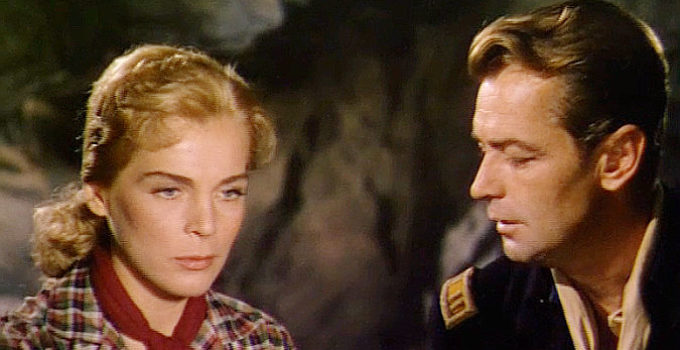 Lizabeth Scott as Chris and Alan Ladd as Capt. Brett Sherwood in Red Mountain (1951)