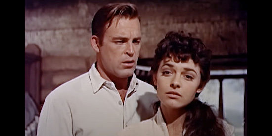 Scott Brady as Mitch Baker, concerned Angelita (Anne Bancroft) has fallen for him in The Restless Breed (1957)