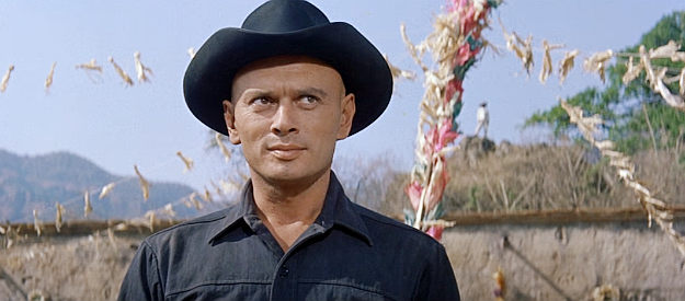 Yul Brynner as Chris Adams, awaiting the bandit Calvero's return in The Magnificent Seven (1960)