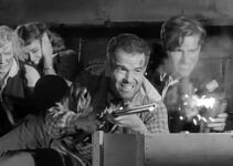 Audrey Totter as Flaxy, Jeff Donnell as Cora, Douglas Kennedy as Sgt. Marlow and Philip Carey as Lt. Faraday in Massacre Canyon (1954