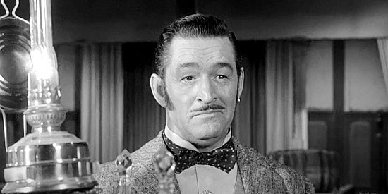 Ted de Corsia as Frenchy Lescaux, the man who runs the saloon for Dade Holman in Man with the Gun (1955)