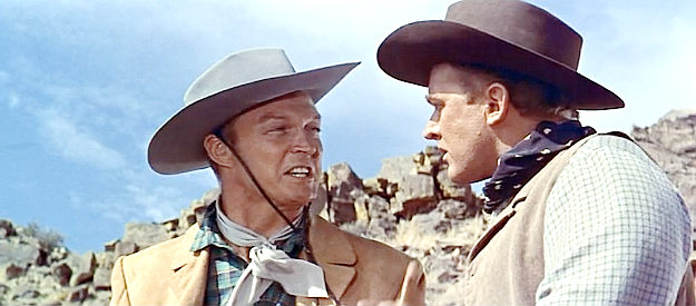 Alex Nicol as Dave Waggoman and Arthur Kennedy as Vic Hansbro, disagreeing over who should be giving orders in The Man from Laramie (1955)