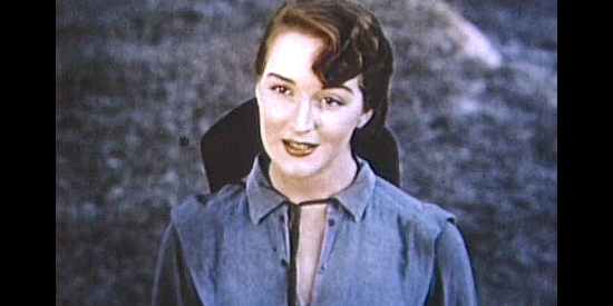 Betty Brueck as Cattle Kate Kennedy, looking forward to a reunion with Jesse James in Jesse James' Women (1954)