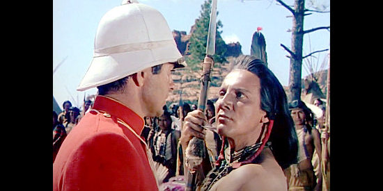 Cameron Mitchell as Konah in a confrontation with Duncan MacDonald in Pony Soldier (1952)