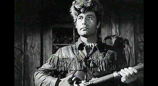 George Montgomery as Nat Cutler, aka Hawkeye, determined to find those responsible for his younger brother's death in The Iroquois Trail (1950)