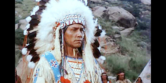 Jay Silverheels as Red Cloud, trusting Wild Bill Hickok to keep whites off Indian land in Jack McCall, Desperado (1954)