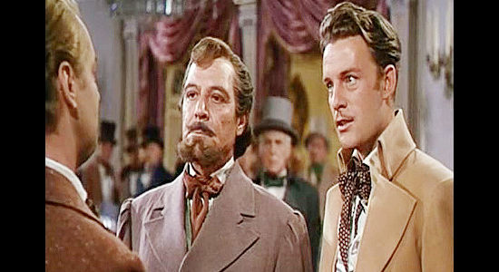 Joseph Calleia as Juan Morento and Alf Kjellin as Phillipe de Cabanal, two of Judalon's other admirers in The Iron Mistress (1952)